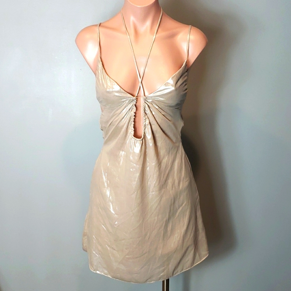 House of CB Lucilla dress Metallic Shimmer Futuristic S Gold